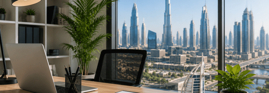 Startups team working in a Dubai office space